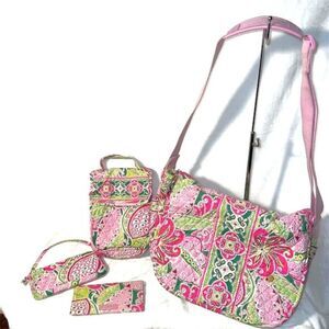 Vera Bradley Pinwheel Pink Cargo Bag Set with Wristlet, lunch bag and Checkbook